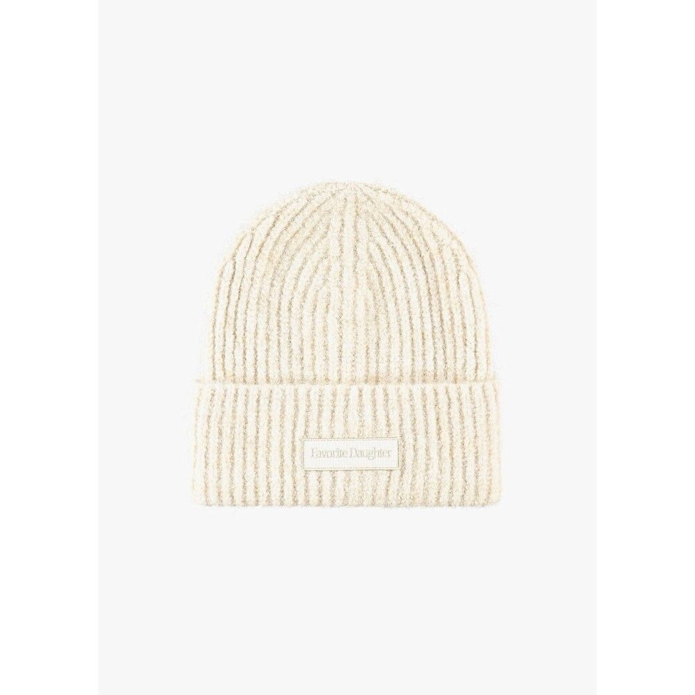 Favorite Daughter Logo Patch Rib Beanie Hat Ivory 1 Size NEW WITH TAGS $68